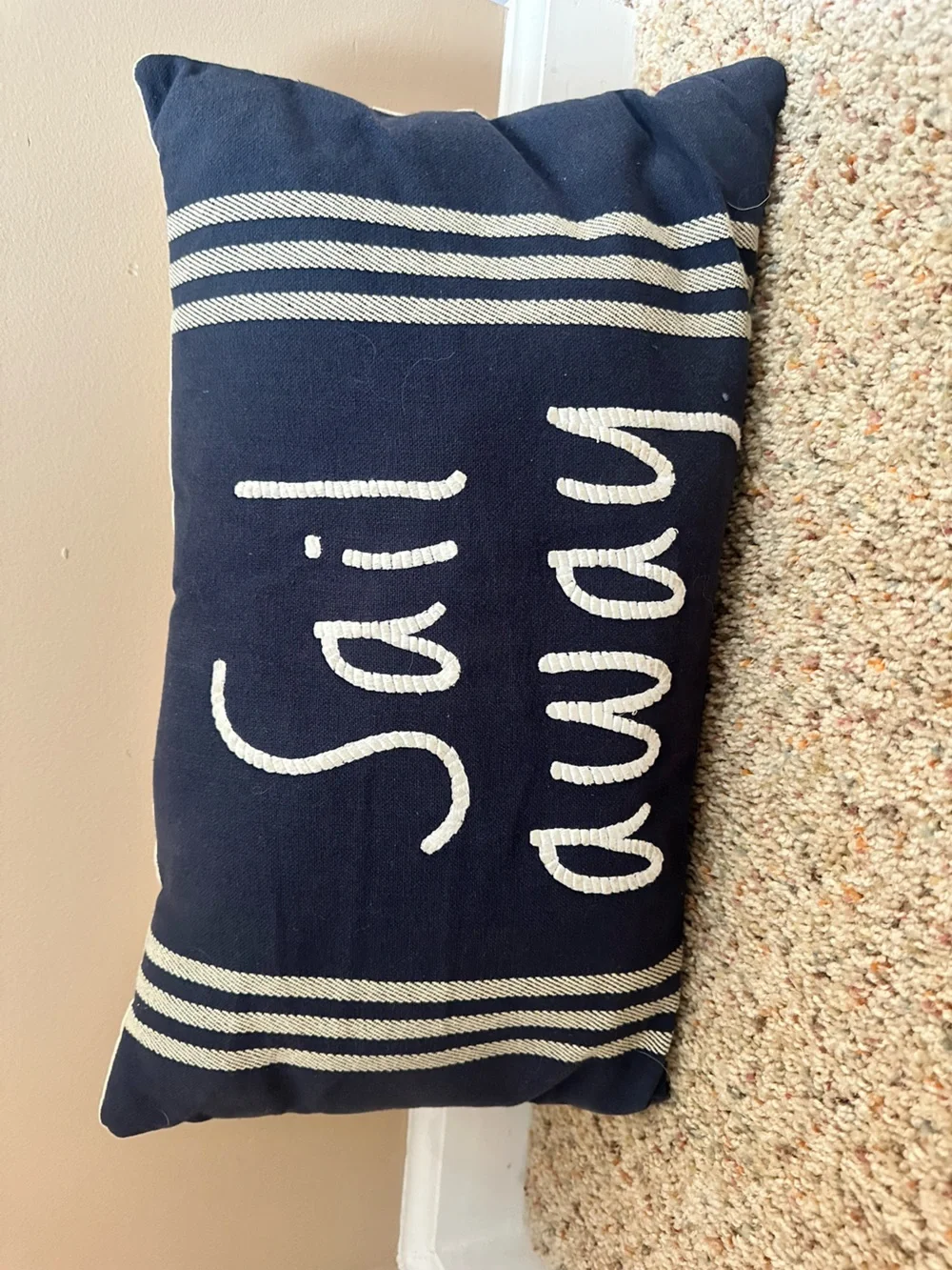 Coastal 14”x18” navy and cream lumbar accent pillow